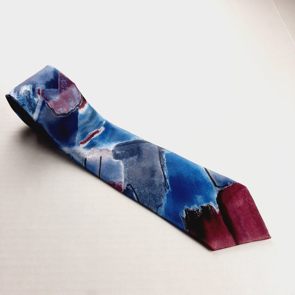 Cabralli Collection Men's Tie Blue Multi Abstract Print Classic Width X-Long
